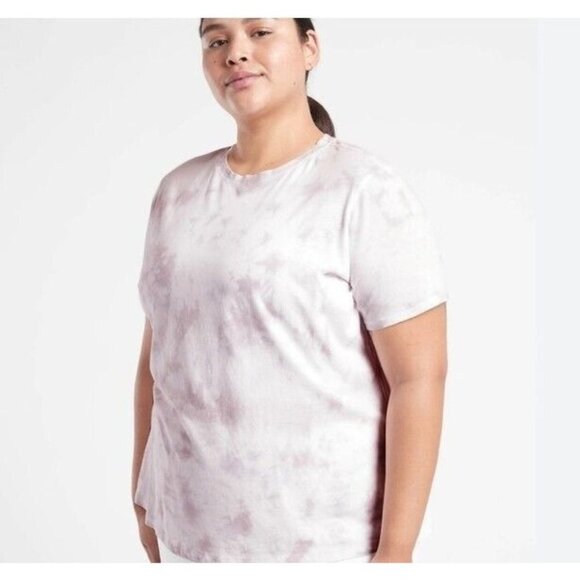 Athleta T-Shirt 2X Mortar Gray Grey Tie Dye Organic Daily Crew Cropped‎ Tee - Picture 1 of 15